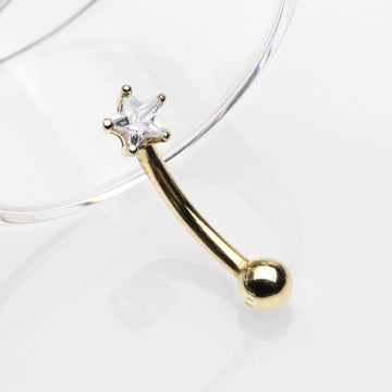 Detail View 1 of 14 Karat Gold Prong Set Star Gem Sparkle Curved Barbell-Clear Gem
